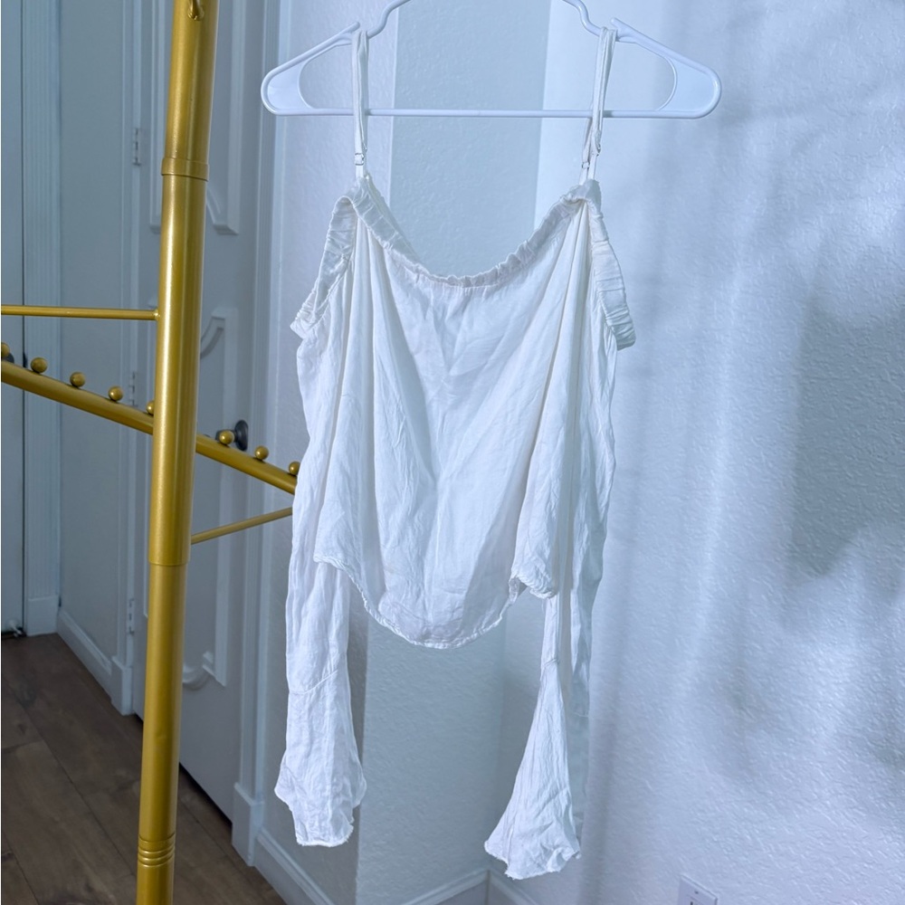 American Eagle Don’t Ask Why Elegant Off the Shoulder White Top, Bootcut Sleeves